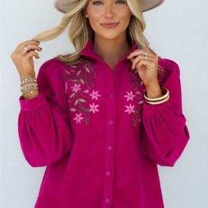 New Jodifl Floral Embroidered Pink Women's Top, large